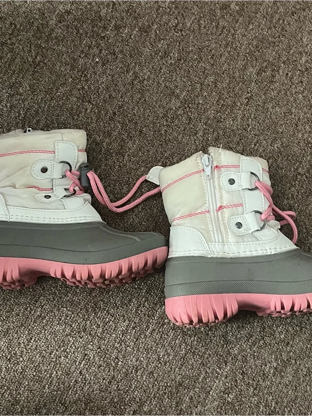 Kids Winter Rain & Snow Boots in White, Gray and Pink